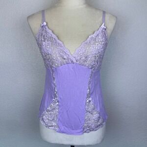 Velvet Kitten Lavender Purple Lace Trim Camisole Bow Top Adjustable Straps Cute